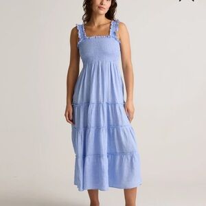 European Linen Smocked Midi Dress in French Blue EUC